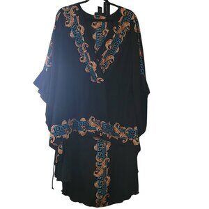 NWT-Ashley Stewart Black Border print high low hemline top, Size 14/16